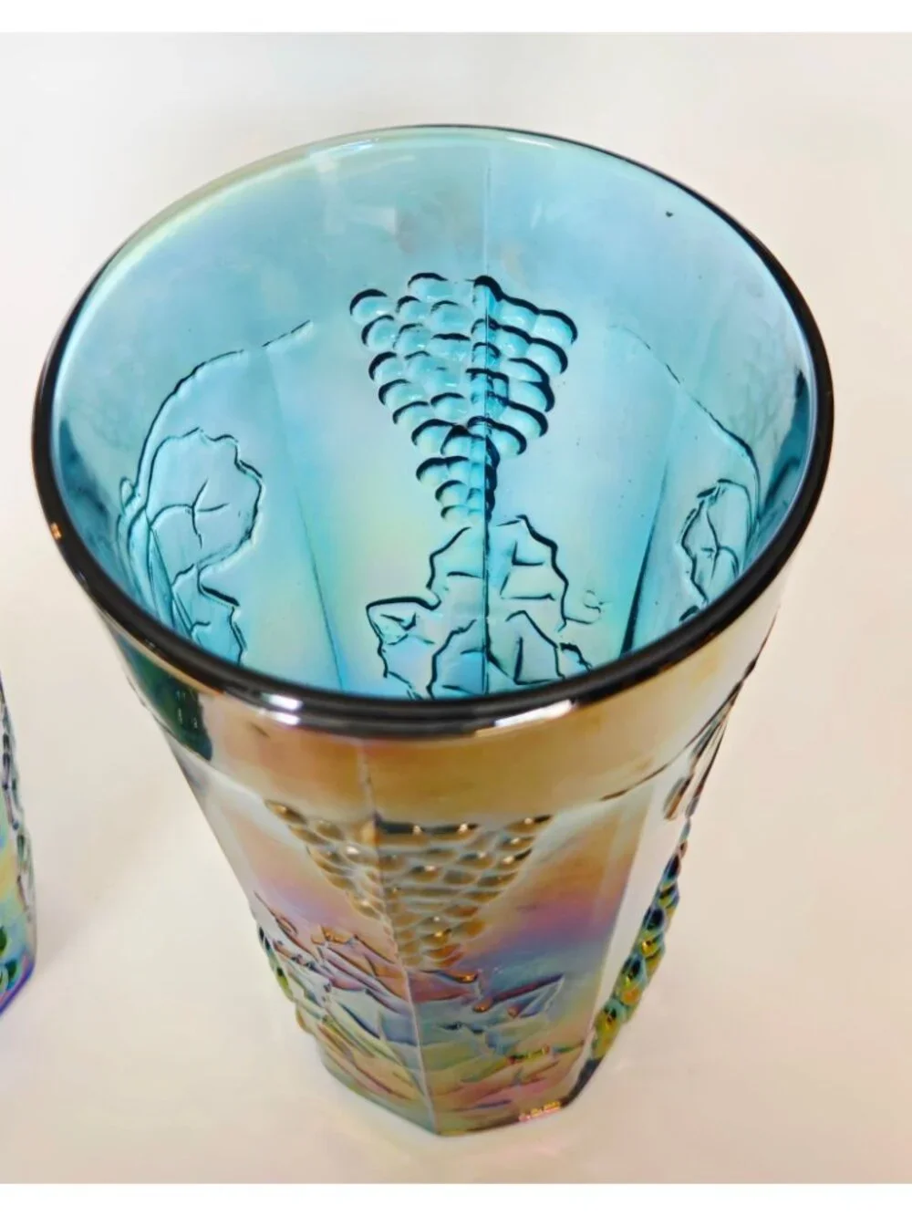 Indiana Glass Harvest Grapes Blue Carnival Glass Tumblers 12 Oz 6